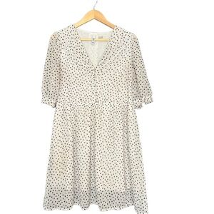 Ezra Dress Womens Size Large Black White Chiffon ALine SpadePrint Pearl Feminine